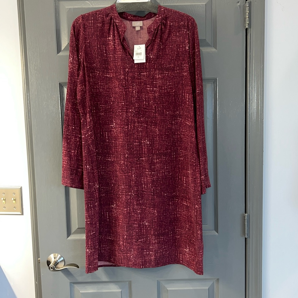 New Jjill Long-Sleeved Pure Silk Red Dress